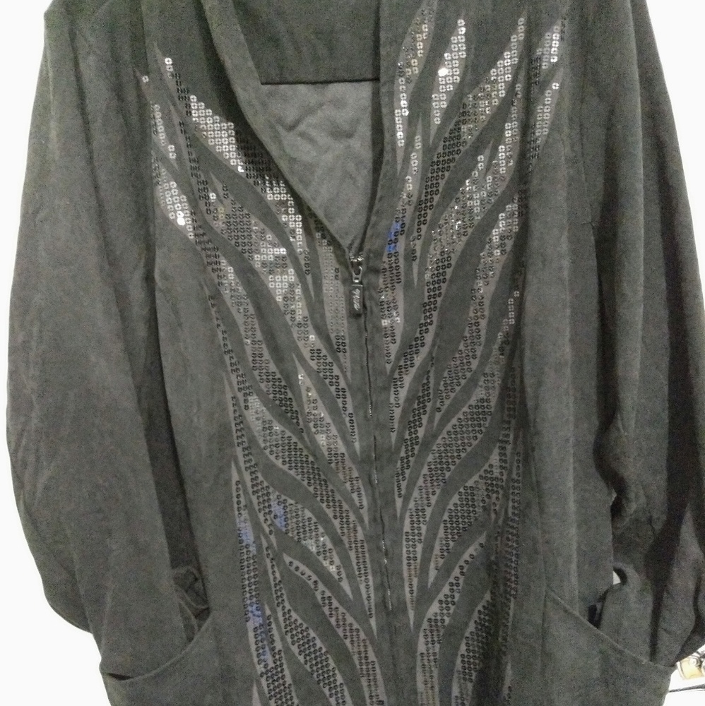 Bob Mackie black sequin zippered jacket w/ pockets